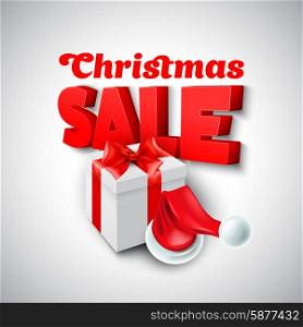 Christmas gift box and Santa hat. Vector illustration EPS 10. Christmas Sale with Santa hat. Vector illustration
