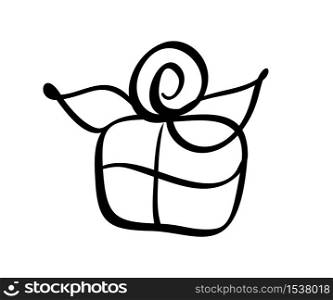 Christmas gift box vector icon silhouette. Simple gift contour symbol. Isolated on white web sign kit of stylized spruce. Handdraw flourish picture.. Christmas gift box vector icon silhouette. Simple gift contour symbol. Isolated on white web sign kit of stylized spruce. Handdraw flourish picture