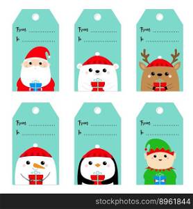 Christmas gift tag set santa claus elf snowman vector image