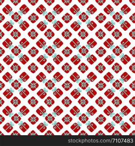 Christmas gifts pattern. Box with ribbon and bow. Winter holiday wallpaper. Seamless texture for the New Year