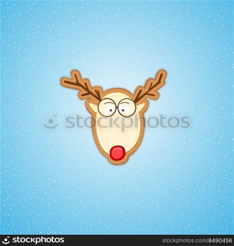Christmas gingerbread cookies. A deer in glasses on a blue snowy background.