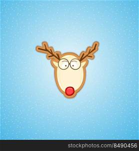 Christmas gingerbread cookies. A deer in glasses on a blue snowy background.