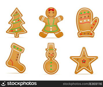 christmas gingerbread cookies for new year’s holiday celebration vector illustration isolated on white background