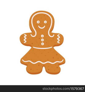 Christmas gingerbread cookies in the shape of a girl. Gingerbread woman. Isolated vector objects on white background. Christmas gingerbread cookies in the shape of a girl. Gingerbread woman.