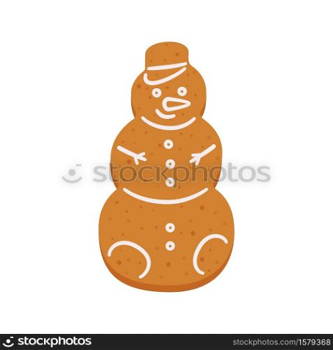 Christmas gingerbread cookies in the shape of a snowman. Isolated vector objects on white background. Christmas gingerbread cookies in the shape of a snowman