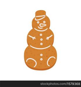 Christmas gingerbread cookies in the shape of a snowman. Isolated vector objects on white background. Christmas gingerbread cookies in the shape of a snowman