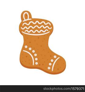 Christmas gingerbread cookies in the shape of a stocking for gift. Isolated vector objects on white background. Christmas gingerbread cookies in the shape of a stocking for gift.
