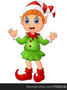 Christmas girl elf character waving hands