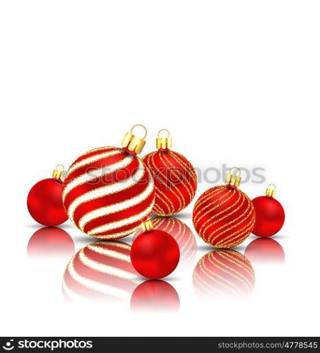 Christmas Glitter Balls with Reflection on White Background. Illustration Christmas Glitter Balls with Reflection on White Background - Vector