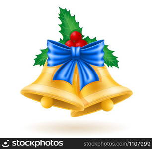 christmas gold bells with bow vector illustration isolated on white background