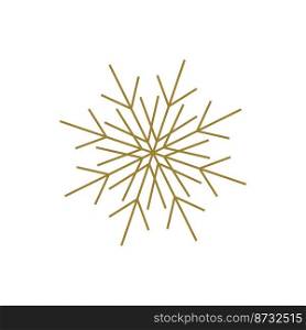 Christmas gold bright snowflake. Winter metal decoration and New Year s symbols for greeting card. Holiday ornament. Golden luxury decorative element. Flat vector illustration.