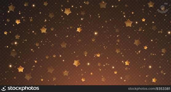 Christmas gold confetti stars are falling, Shining stars fly across the night sky amidst the reflection of the light points of space. holidays vector background. magic shine.. Christmas gold confetti stars are falling.