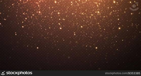 Christmas gold confetti stars are falling, Shining stars fly across the night sky amidst the ref≤ction of the light po∫s of space. holidays vector background. magic shi≠.. Christmas gold confetti stars are falling.