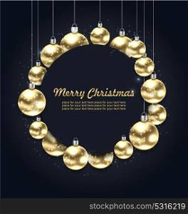 Christmas Golden Glowing Balls with Celebration Card, Dark Background. Christmas Golden Glowing Balls with Celebration Card, Dark Background - Illustration Vector