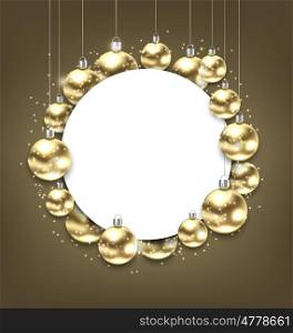 Christmas Golden Glowing Balls with Clean Card. Illustration Christmas Golden Glowing Balls with Clean Card - Vector