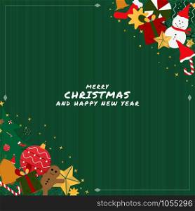 Christmas green background modern gift white frame with space for your text. vector illustration