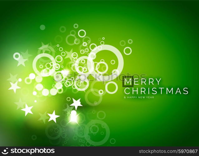 Christmas green color abstract background with white transparent snowflakes. Holiday winter template, New Year layout