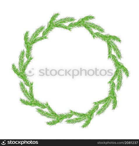 Christmas green lush spruce branch round circle border or frame. Fir-tree New Year branch. Vector illustration element of design