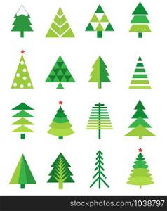Christmas green tree icon set