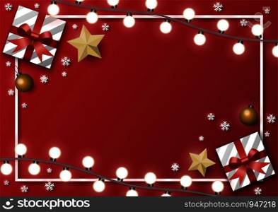 christmas greeting card background with gifts boxes, christmas ball, snowflake, vector illustration
