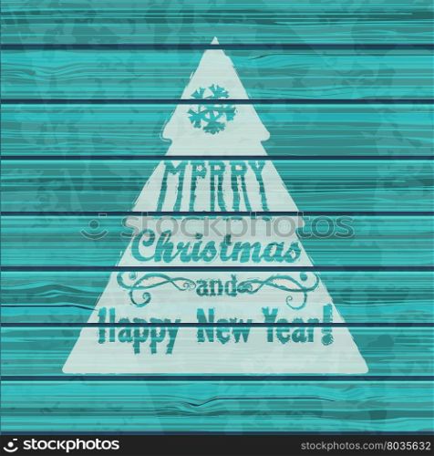 Christmas Greeting Card. Inscription with Christmas and new year on wooden texture. Vector Illustration.