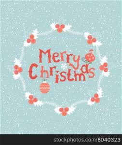Christmas Greeting Card. Merry Christmas inscription inside frame. Vector illustration.. Greeting card for christmas.