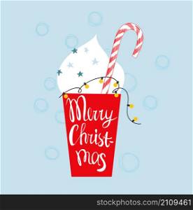 Christmas greeting card. Merry Christmas lettering. Vector illustration.
