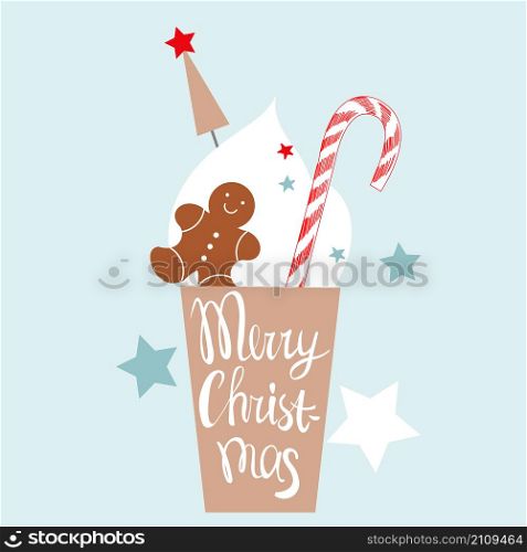 Christmas greeting card. Merry Christmas lettering. Vector illustration. . Christmas greeting card. Merry Christmas lettering.