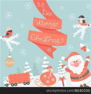 Christmas Greeting Card. Merry Christmas lettering with Santa. Vector illustration.. Card for christmas.