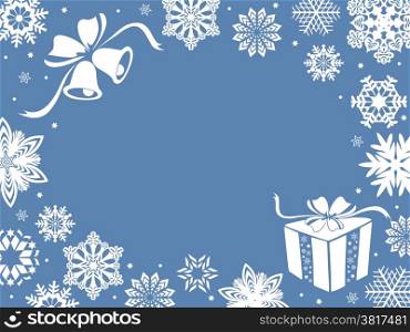 Christmas greeting card performed in blue shades, hand drawing vector illustration