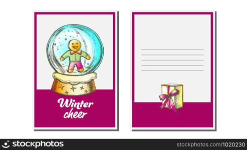 Christmas Greeting Card Vector. Snow Globe. Seasons. Winter Wishes. Hand Drawn In Vintage Style Illustration. Christmas Greeting Card Vector. Snow Globe. Seasons. Winter Wishes. Holiday Concept. Hand Drawn Illustration