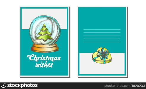 Christmas Greeting Card Vector. Snow Globe. Seasons. Winter Wishes. Holiday Concept. Hand Drawn Illustration. Christmas Greeting Card Vector. Snow Globe. Seasons. Winter Wishes. Hand Drawn In Vintage Style Illustration