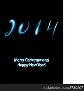 Christmas greeting card with 2014 numbers in neon lights.