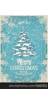 Christmas Greeting Card With Grunge Texture. Illustration of a vintage christmas postcard, with snow pine tree and grunge textures