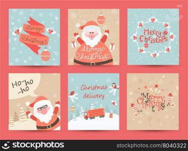Christmas Greeting Cards. Christmas Greeting Cards set. Merry Christmas lettering. Vector illustration.