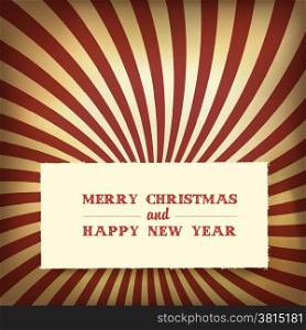 Christmas greeting on retro rays background, vector.