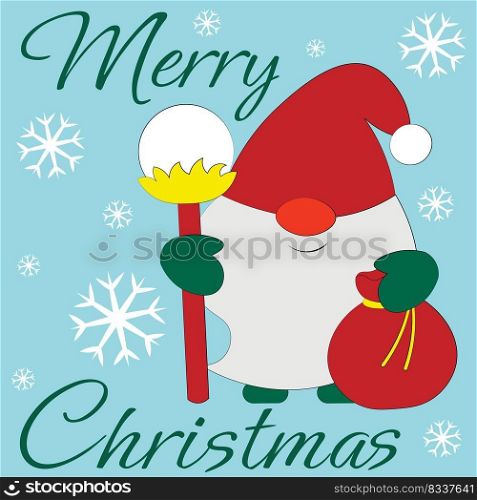 Christmas greeting postcard with character Gnome Santa