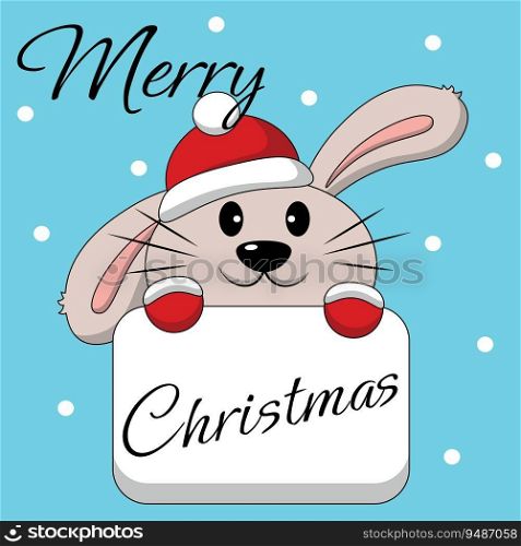 Christmas greeting postcard with character Rabbit with poster