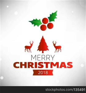 Christmas greetings card with light background christmas cherrie,tree,dear and simple typography.. For web design and application interface, also useful for infographics. Vector illustration.
