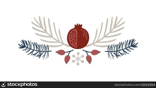 Christmas Hand Drawn branch and garnet Vector Border divider. Design Elements Decoration Wreath and Holidays symbol with Flower and berries scandinavian branches.. Christmas Hand Drawn branch and garnet Vector Border divider. Design Elements Decoration Wreath and Holidays symbol with Flower and berries scandinavian branches