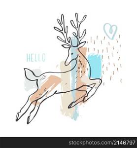 Christmas hand drawn deer. Vector sketch illustration.. Christmas set. Vector sketch illustration.