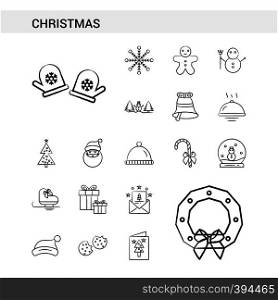 Christmas hand drawn Icon set style, isolated on white background. - Vector