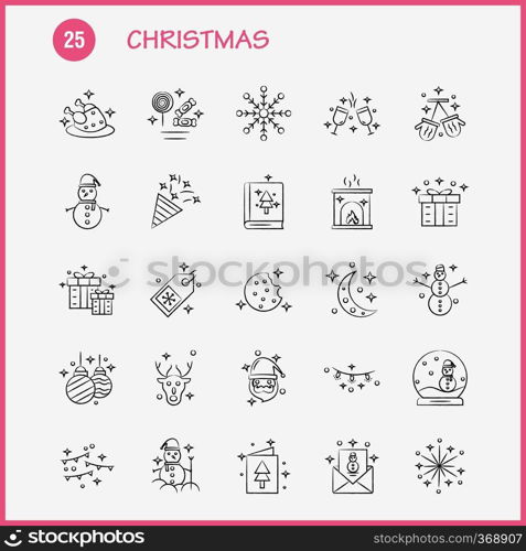 Christmas Hand Drawn Icons Set For Infographics, Mobile UX/UI Kit And Print Design. Include  Mobile, Snowman, Winters, Christmas, Socks, Winters, Stars, Christmas, Collection Modern Infographic Logo and Pictogram. - Vector