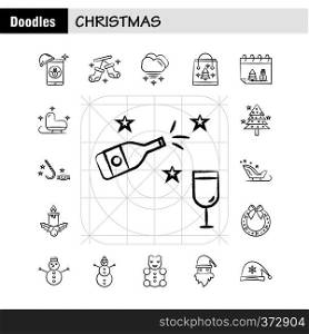 Christmas Hand Drawn Icons Set For Infographics, Mobile UX/UI Kit And Print Design. Include: Santa Clause, Santa, Christmas, Winters, Santa Clause, Santa, Collection Modern Infographic Logo and Pictogram. - Vector