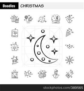 Christmas Hand Drawn Icons Set For Infographics, Mobile UX/UI Kit And Print Design. Include: Mobile, Snowman, Winters, Christmas, Socks, Winters, Stars, Christmas, Collection Modern Infographic Logo and Pictogram. - Vector