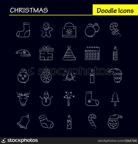 Christmas Hand Drawn Icons Set For Infographics, Mobile UX/UI Kit And Print Design. Include: Sale, Document, File, Text, Music, Sound, Media, Multimedia, Collection Modern Infographic Logo and Pictogram. - Vector