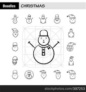 Christmas Hand Drawn Icons Set For Infographics, Mobile UX/UI Kit And Print Design. Include: Drink, Food, Meal, Knife, Snowman, Christmas, Winters, Festival, Collection Modern Infographic Logo and Pictogram. - Vector