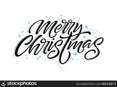 Christmas hand drawn lettering. Xmas calligraphy on white background. Christmas frozen lettering. Xmas icy calligraphy. Banner, postcard, poster design element. Isolated vector illustration. Christmas hand drawn lettering