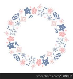 Christmas Hand Drawn wreath pink and blue Floral Winter Design Elements isolated on white background for retro design flourish. Vector calligraphy and lettering illustration.. Christmas Hand Drawn wreath pink and blue Floral Winter Design Elements isolated on white background for retro design flourish. Vector calligraphy and lettering illustration
