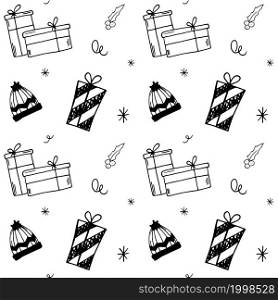 Christmas HandDrawn seamless pattern of vector doodles set. Christmas Hand-Drawn seamless pattern of vector doodles set